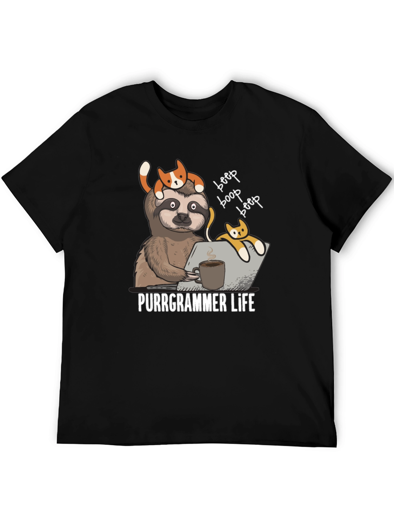 Purrgrammer Life T-Shirt - Sloth Programmer with Cats