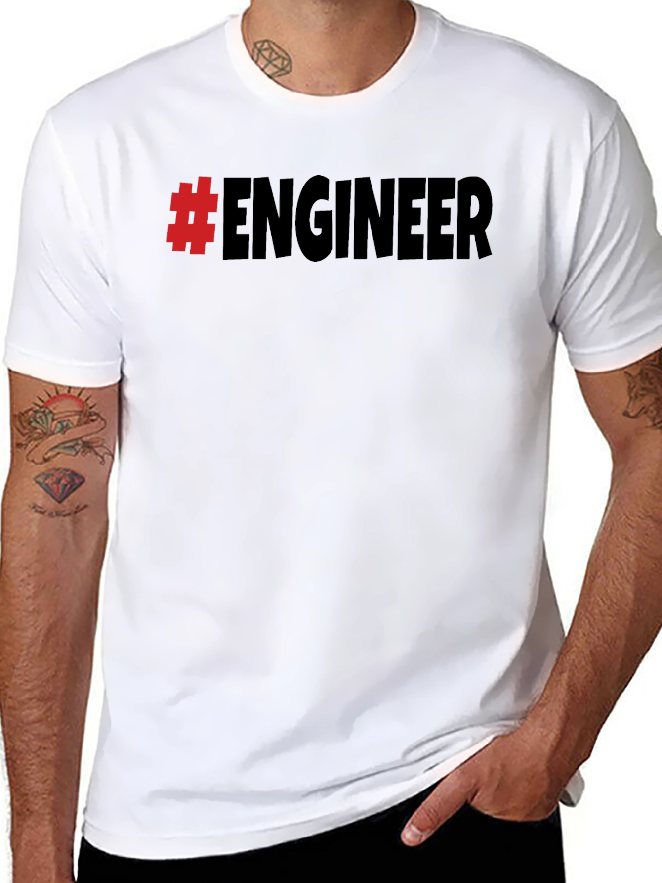 #Engineer Black Cotton Graphic T-Shirt