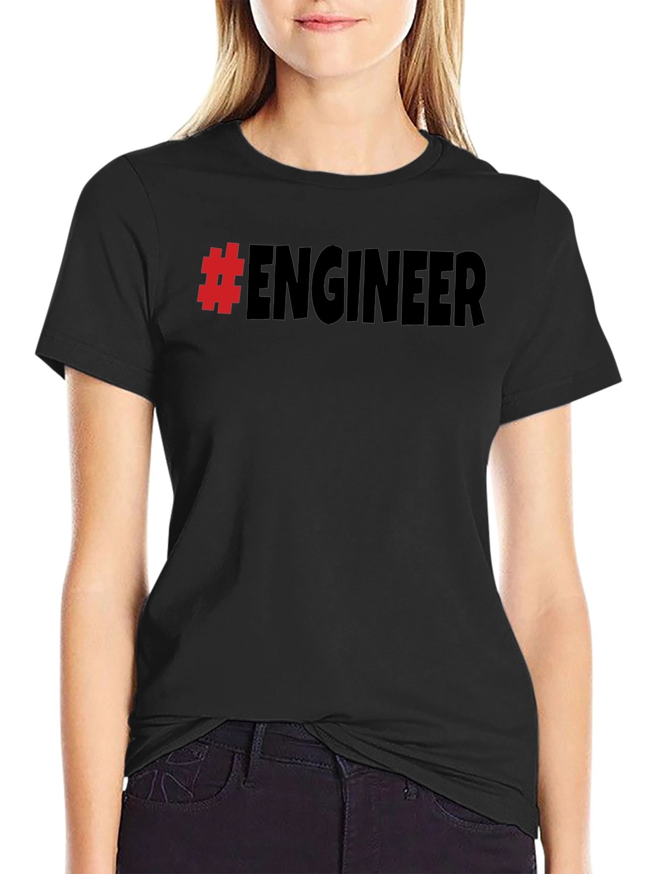 #Engineer Black Cotton Graphic T-Shirt