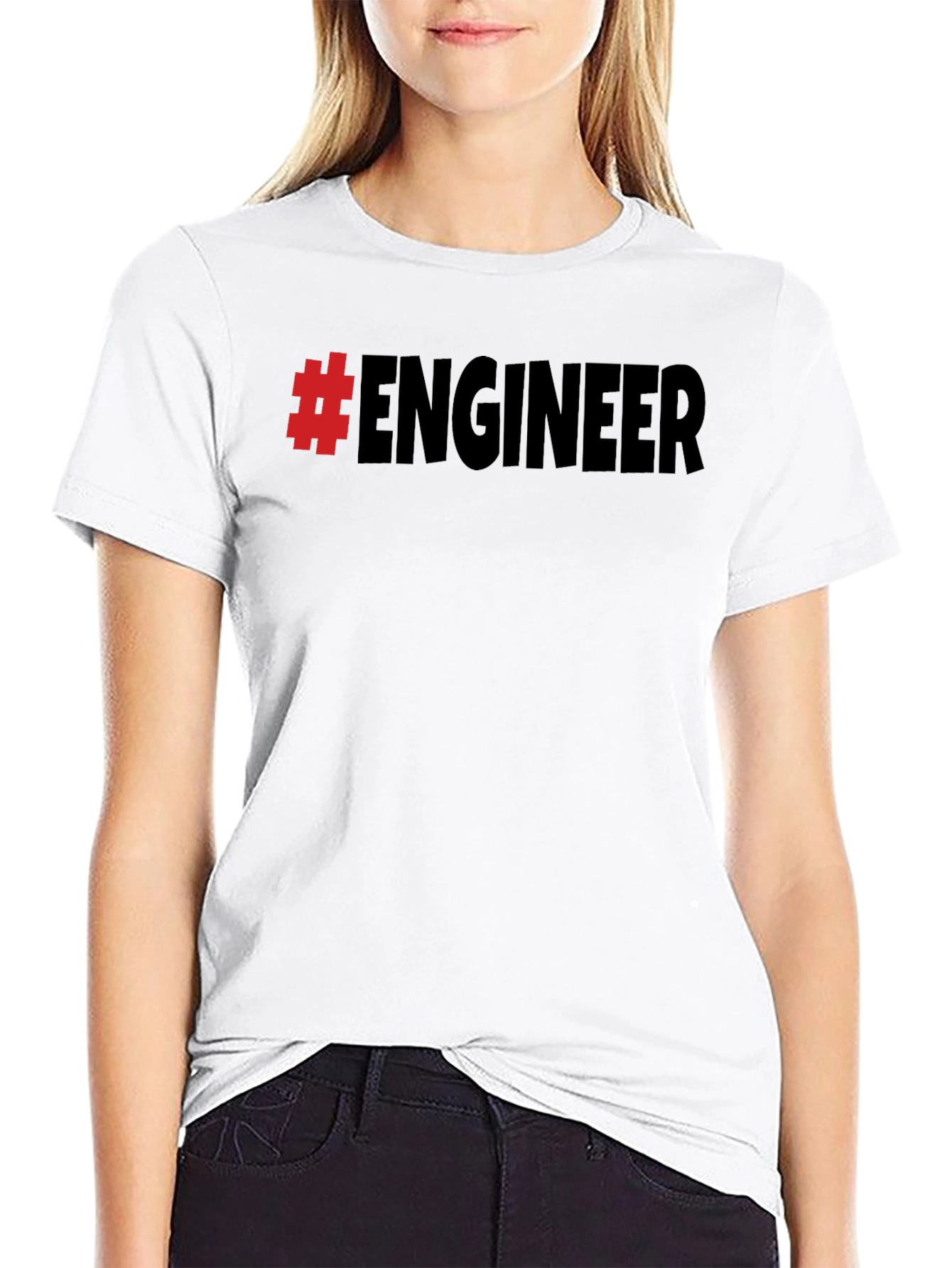 #Engineer Black Cotton Graphic T-Shirt