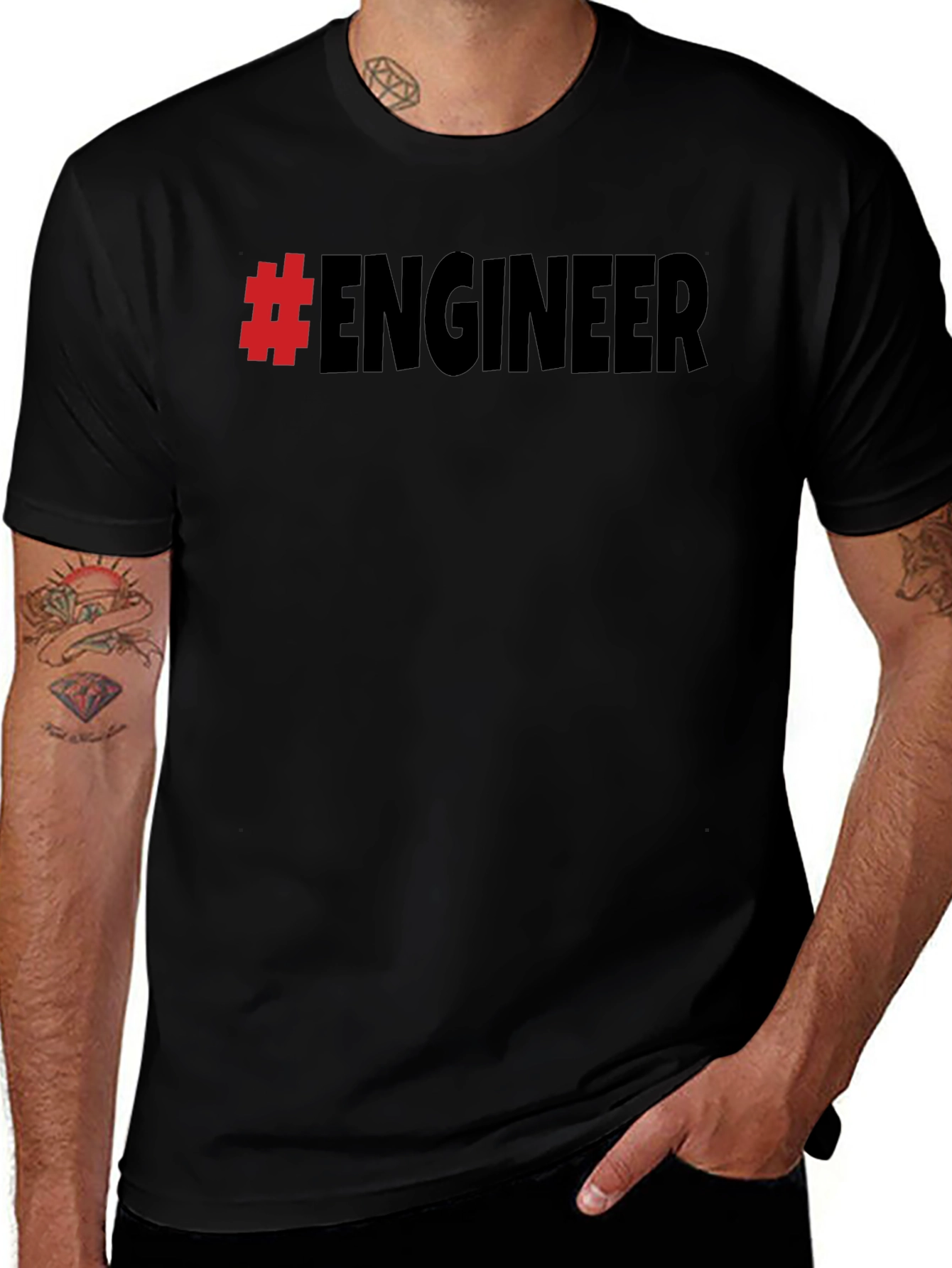 #Engineer Black Cotton Graphic T-Shirt