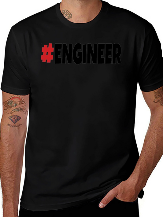 #Engineer Black Cotton Graphic T-Shirt