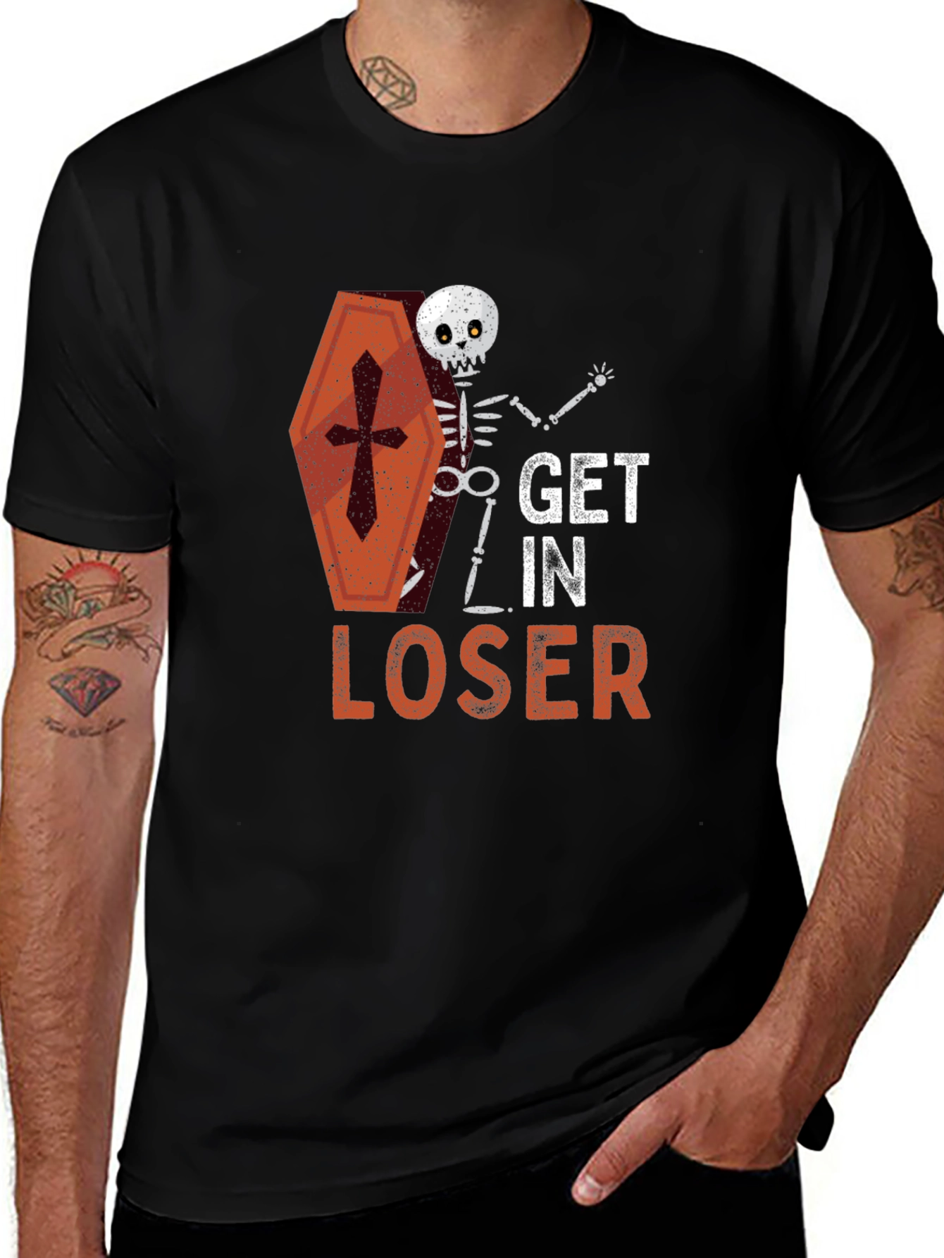 Get In Loser Halloween Skeleton Coffin T-Shirt