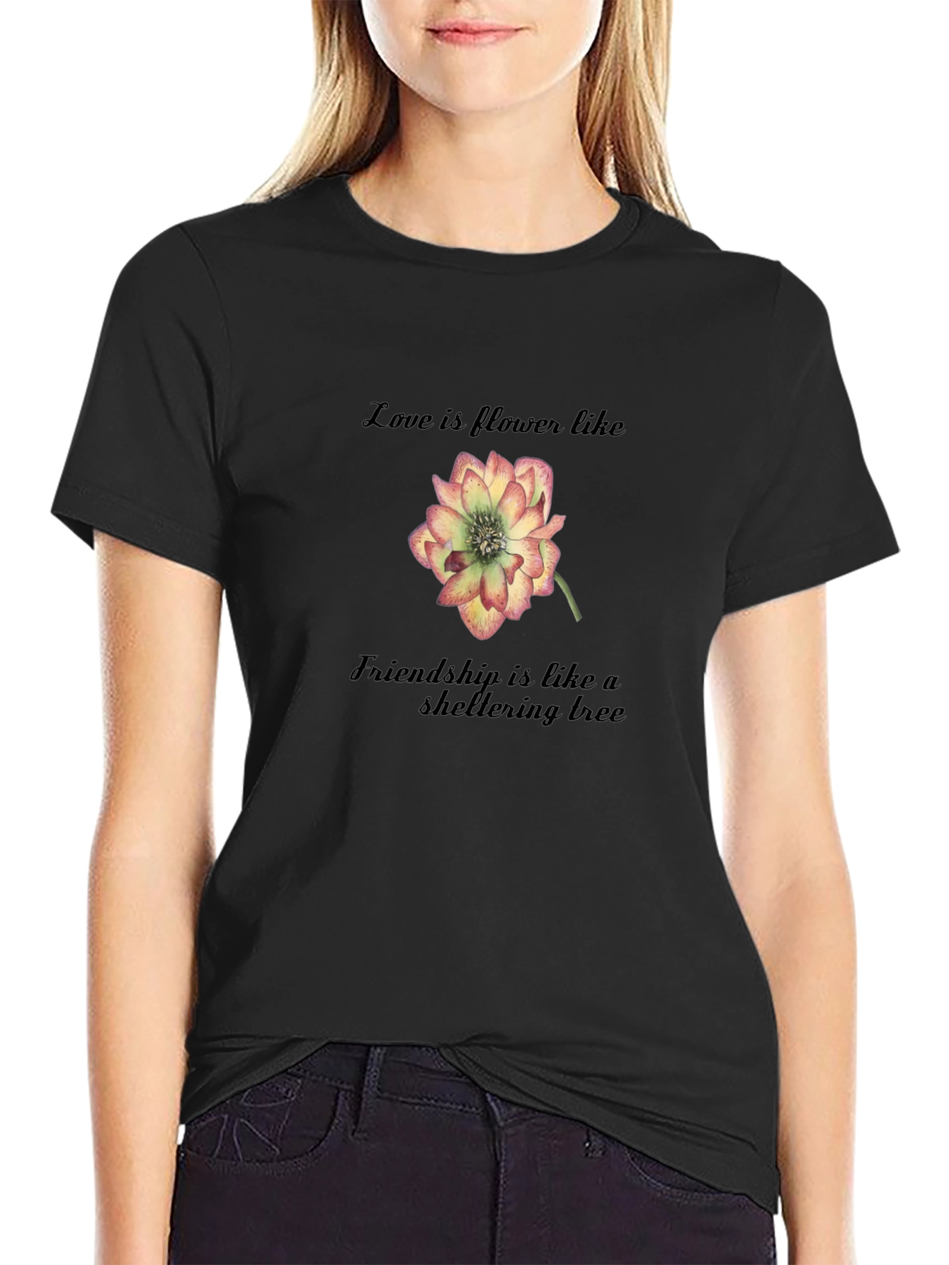 Love and Friendship Flower Graphic T-Shirt