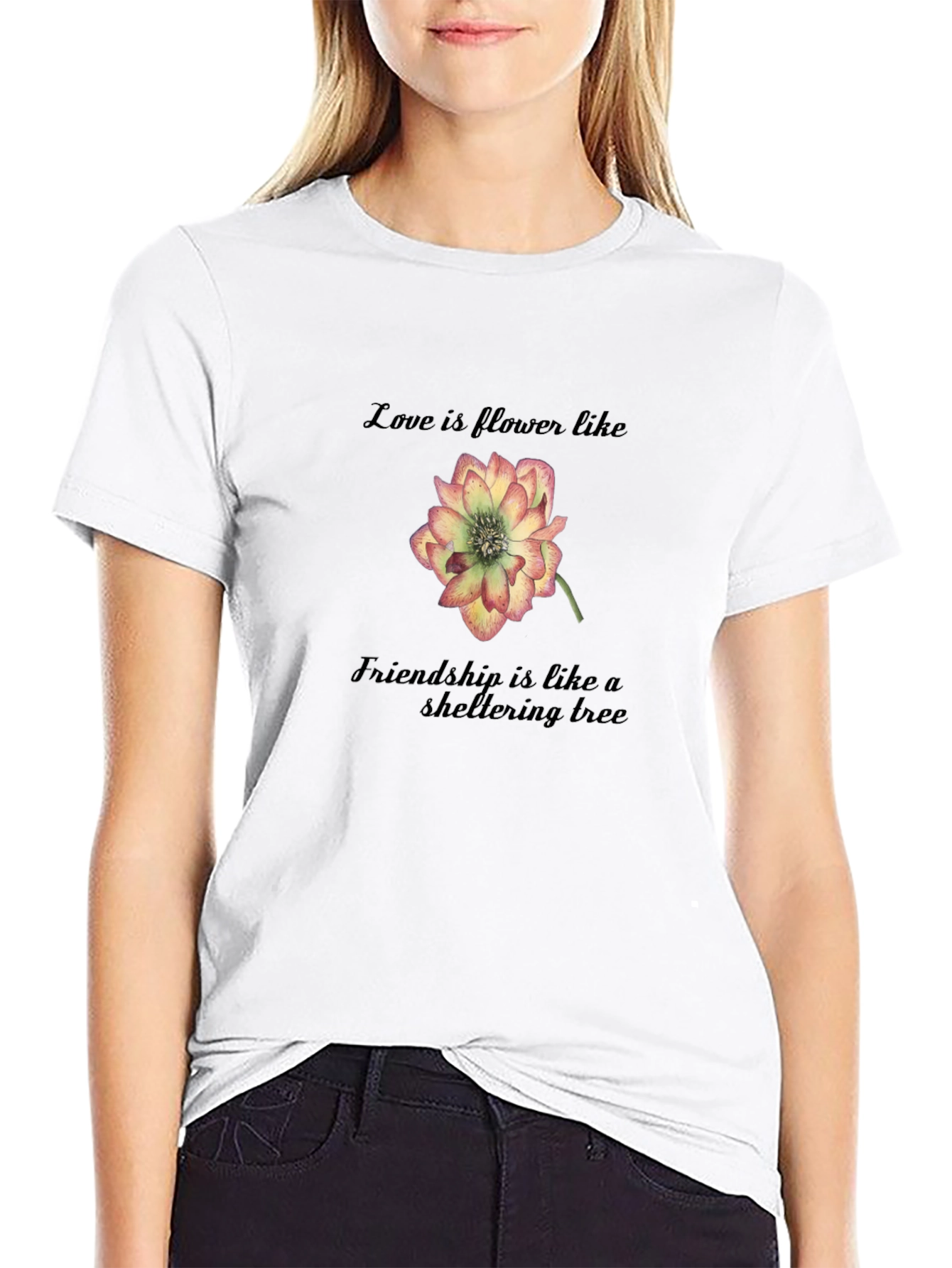 Love and Friendship Flower Graphic T-Shirt