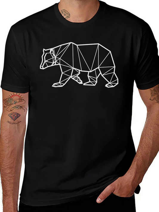 Geometric Bear Graphic Tee - Modern Mens Black T-Shirt