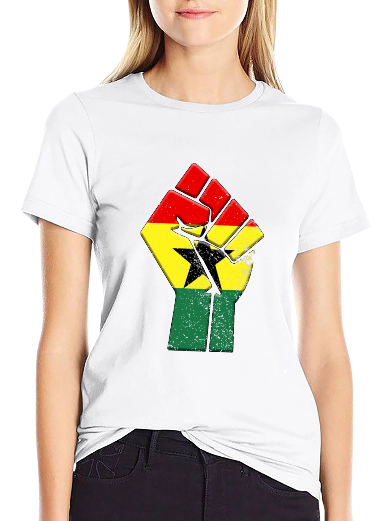 Ghana Flag Fist Graphic T-Shirt - Black