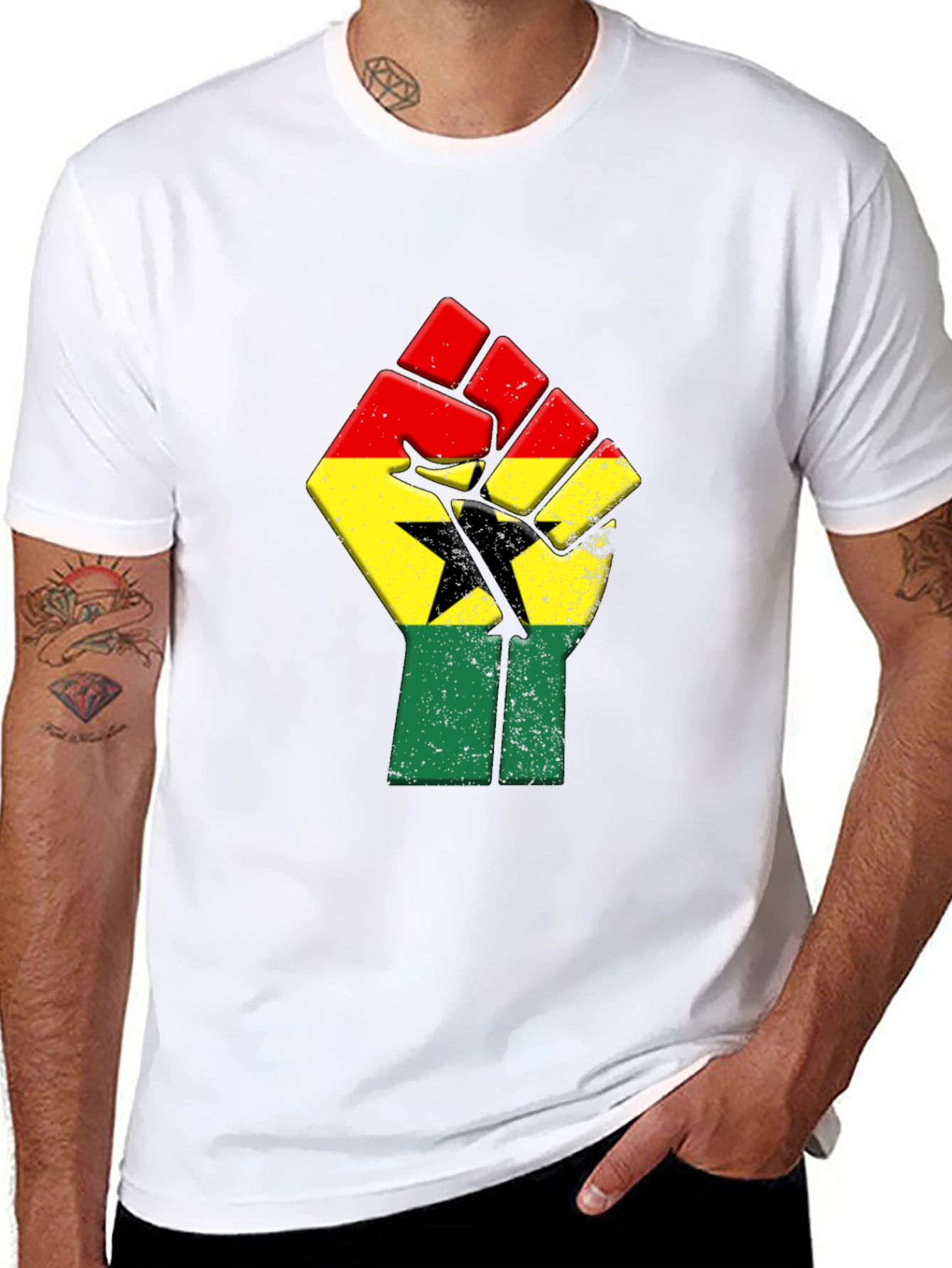 Ghana Flag Fist Graphic T-Shirt - Black