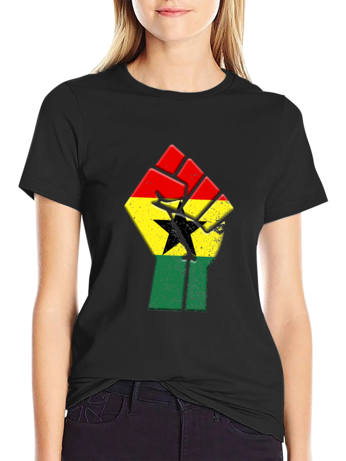 Ghana Flag Fist Graphic T-Shirt - Black