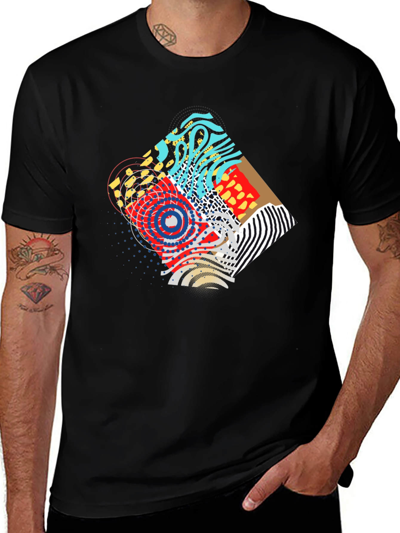Abstract Graphic Print Black Crew Neck Tee