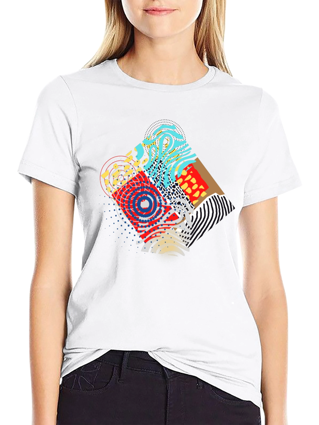 Abstract Graphic Print Black Crew Neck Tee