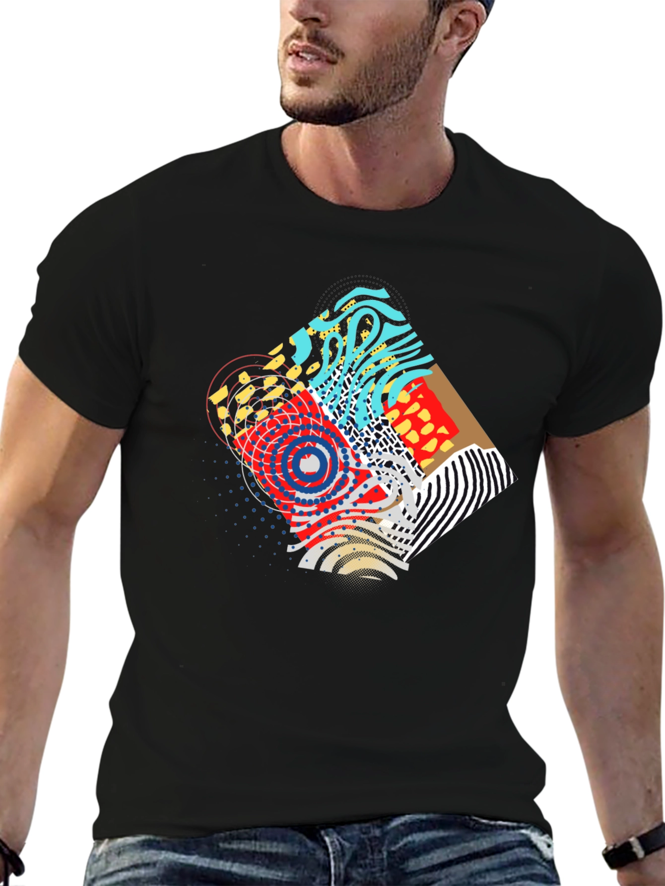 Abstract Graphic Print Black Crew Neck Tee