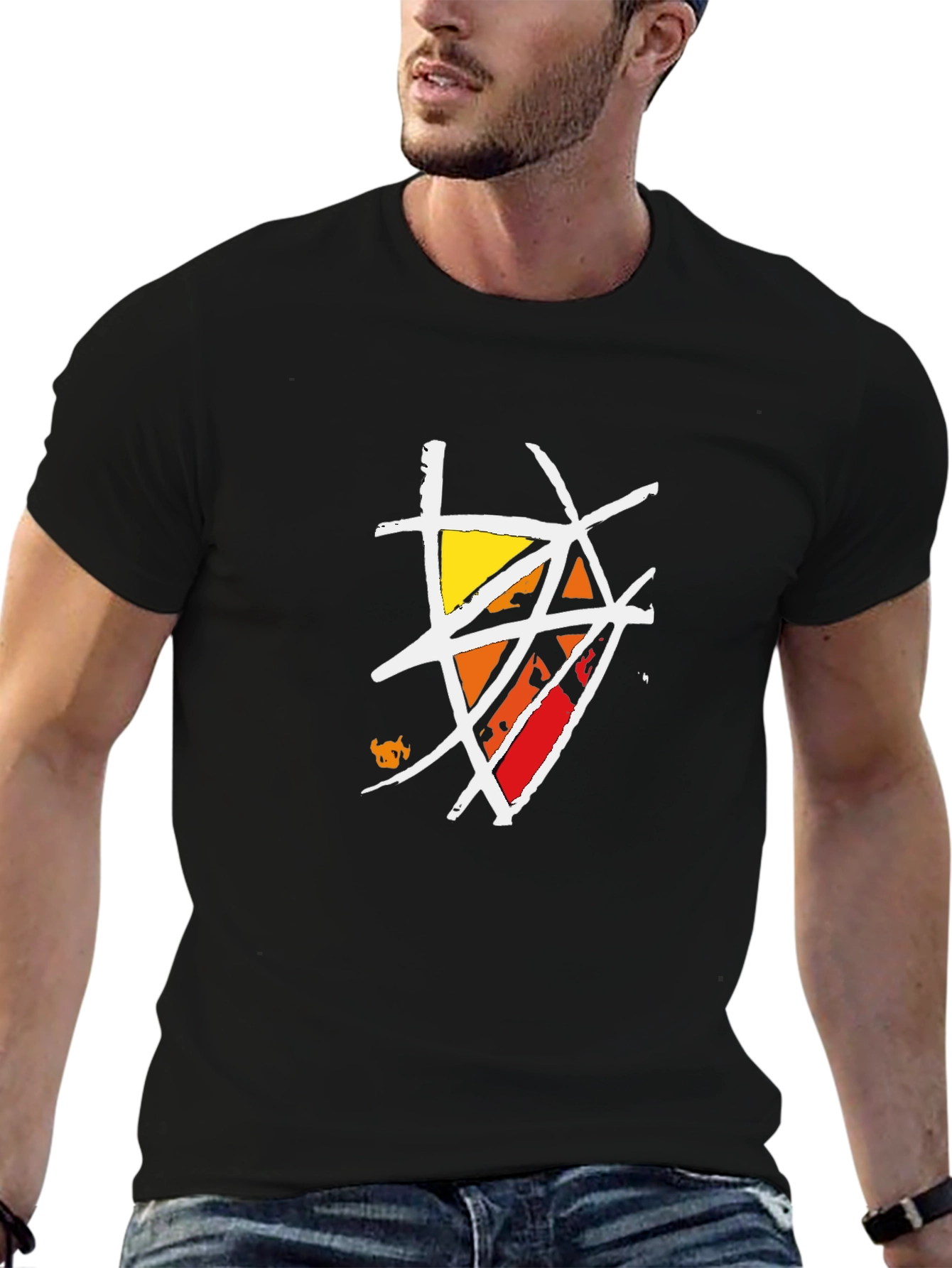 Abstract Geometric Graphic Print Black Tee