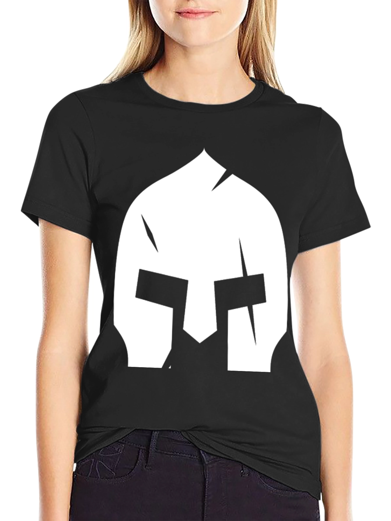 Spartan Helmet Graphic Tee - Black Cotton T-Shirt