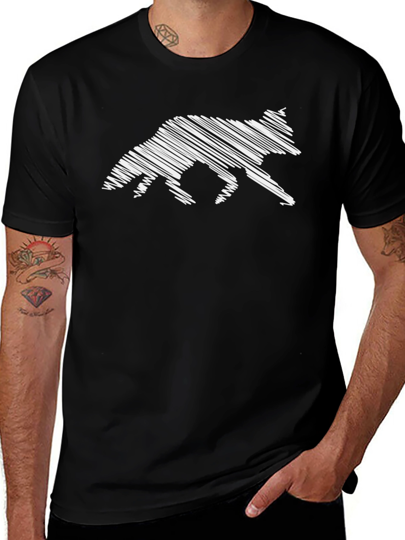 Abstract Fox Graphic Tee - Black Cotton T-Shirt