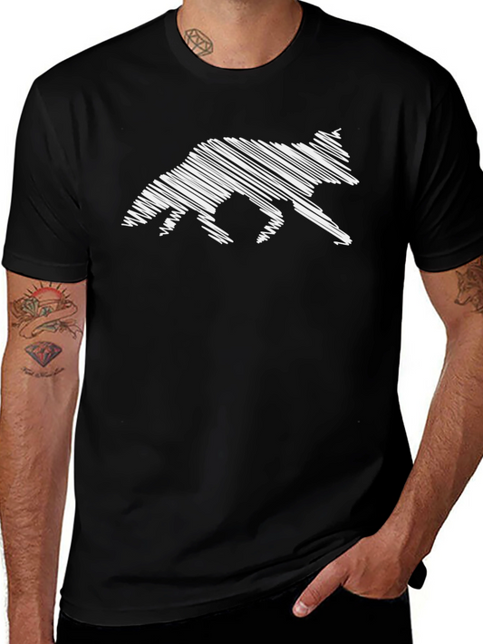 Abstract Fox Graphic Tee - Black Cotton T-Shirt
