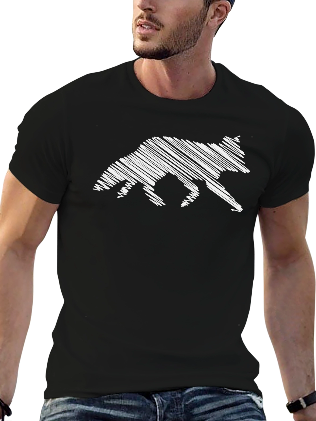 Abstract Fox Graphic Tee - Black Cotton T-Shirt