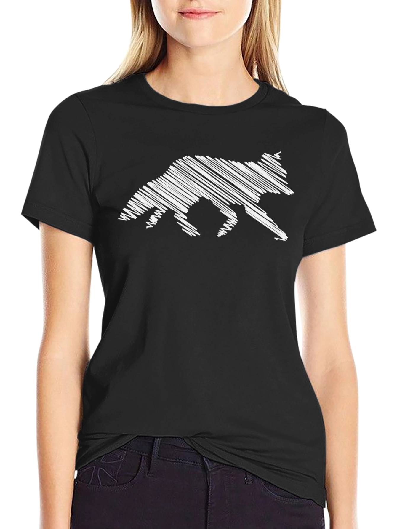Abstract Fox Graphic Tee - Black Cotton T-Shirt