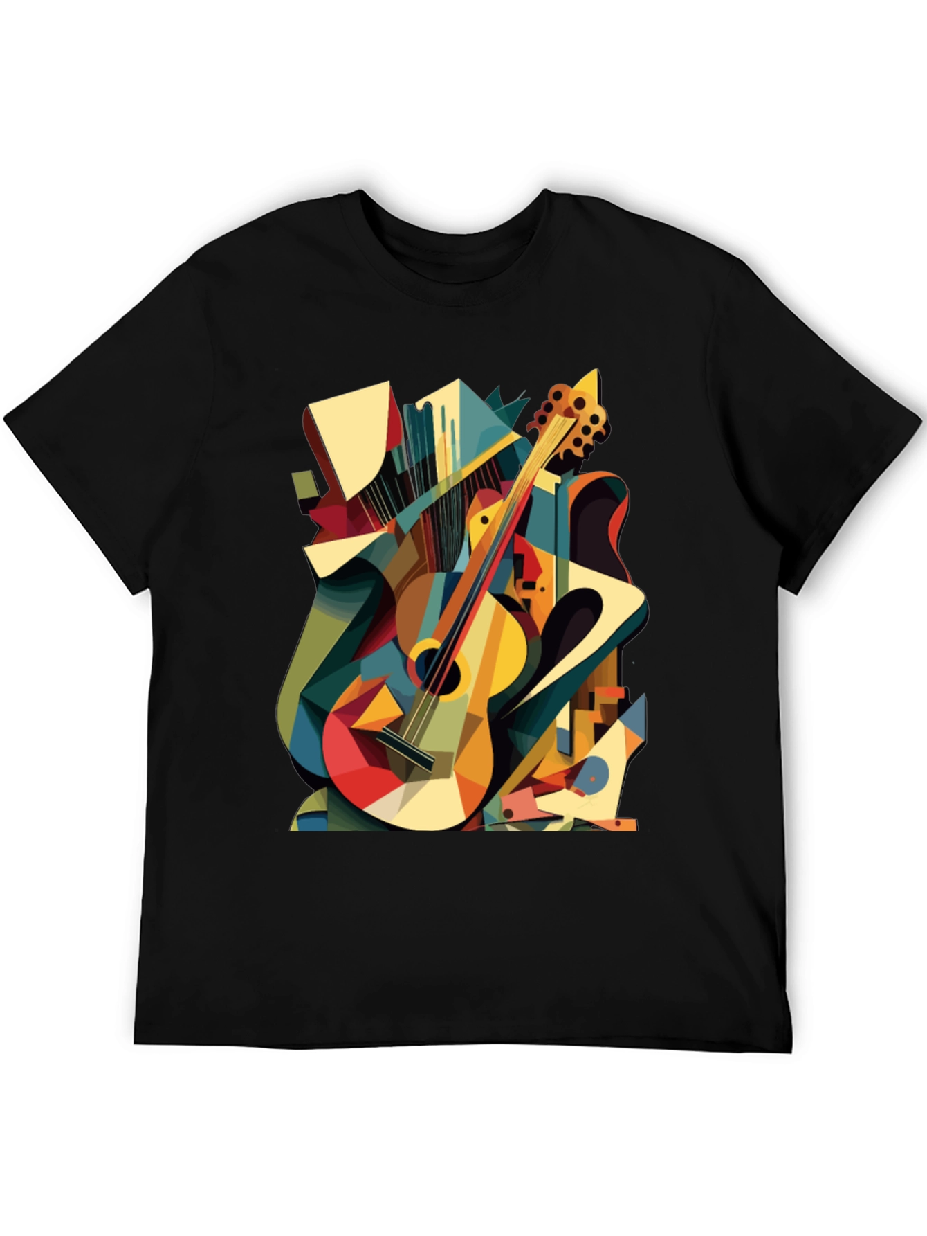Abstract Guitar Graphic Tee - Black Cotton T-Shirt