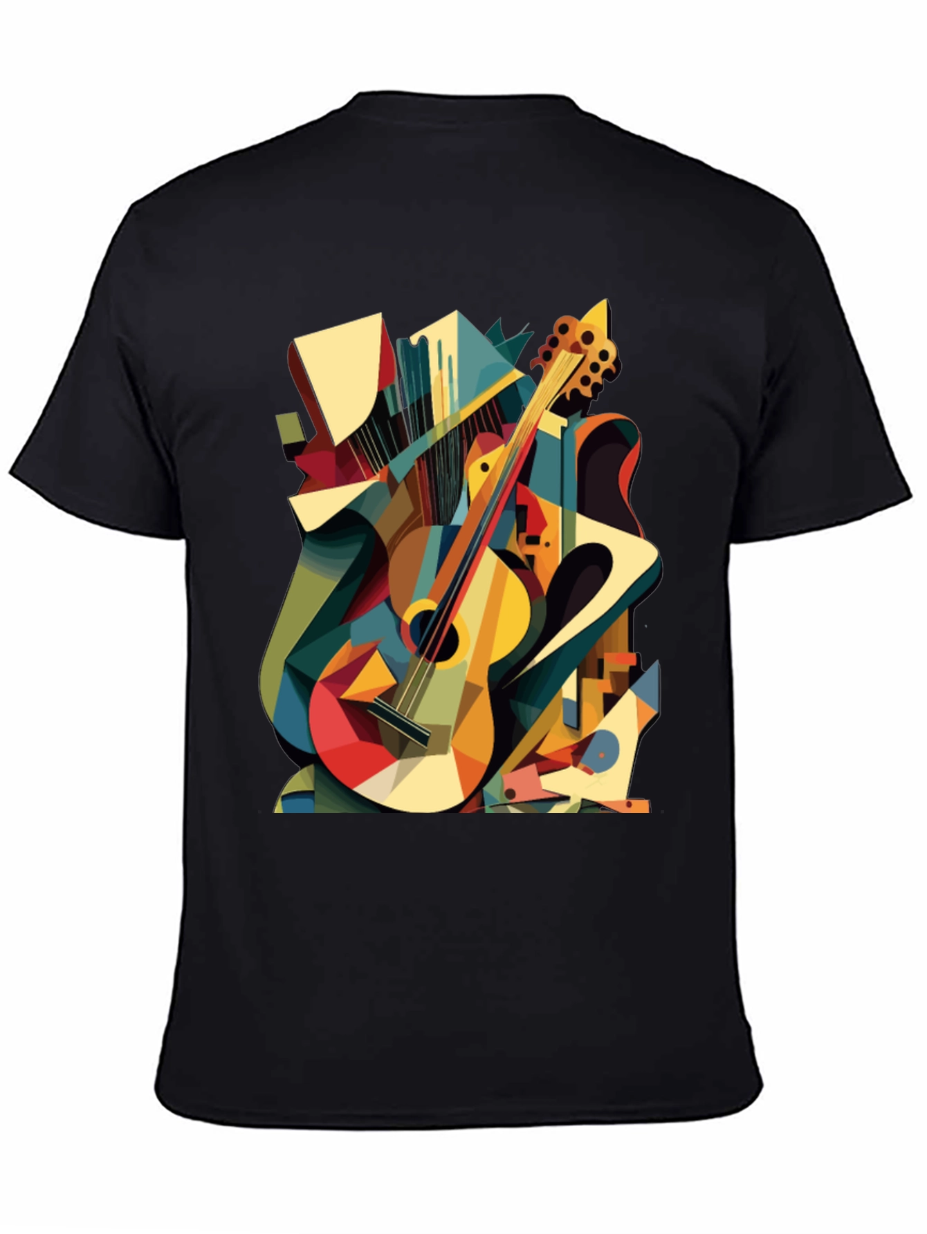 Abstract Guitar Graphic Tee - Black Cotton T-Shirt