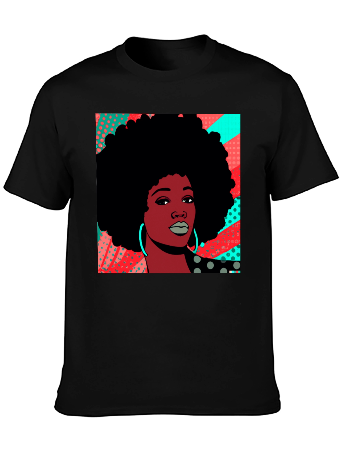 Afro Woman Graphic Tee - Pop Art Black Shirt
