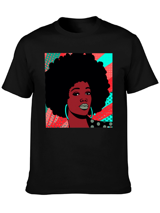 Afro Woman Graphic Tee - Pop Art Black Shirt