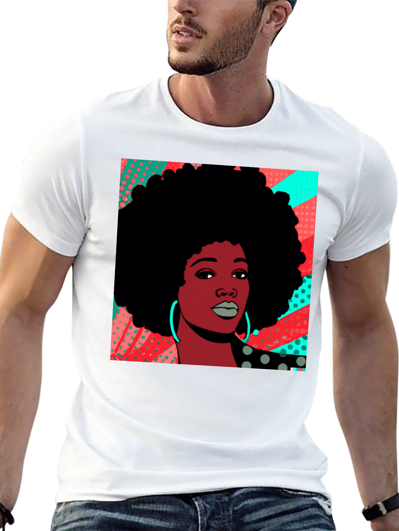 Afro Woman Graphic Tee - Pop Art Black Shirt