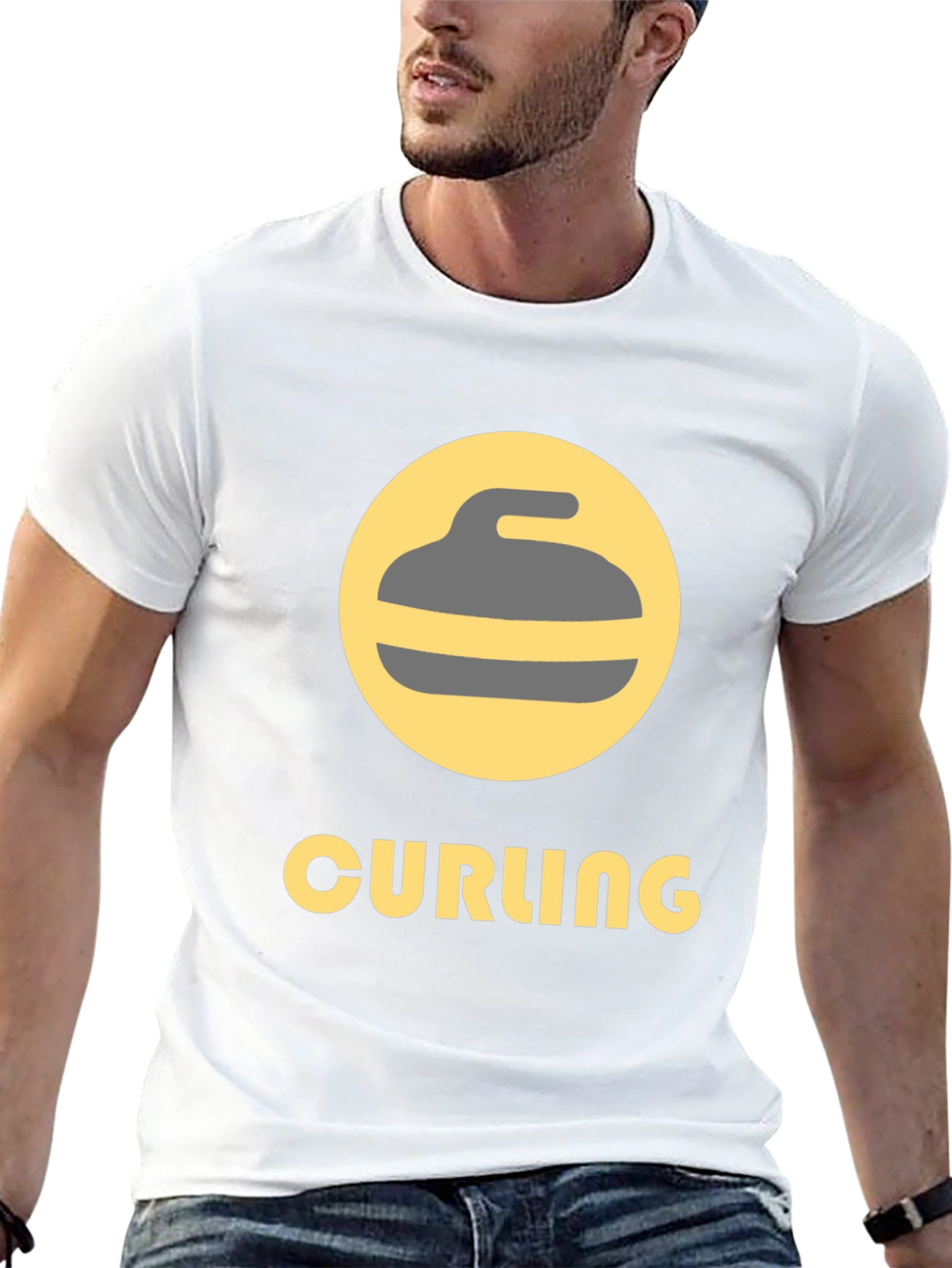 Curling Sport Graphic Tee - Black Cotton T-Shirt