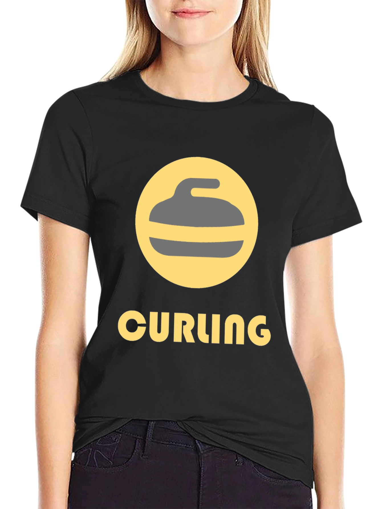 Curling Sport Graphic Tee - Black Cotton T-Shirt