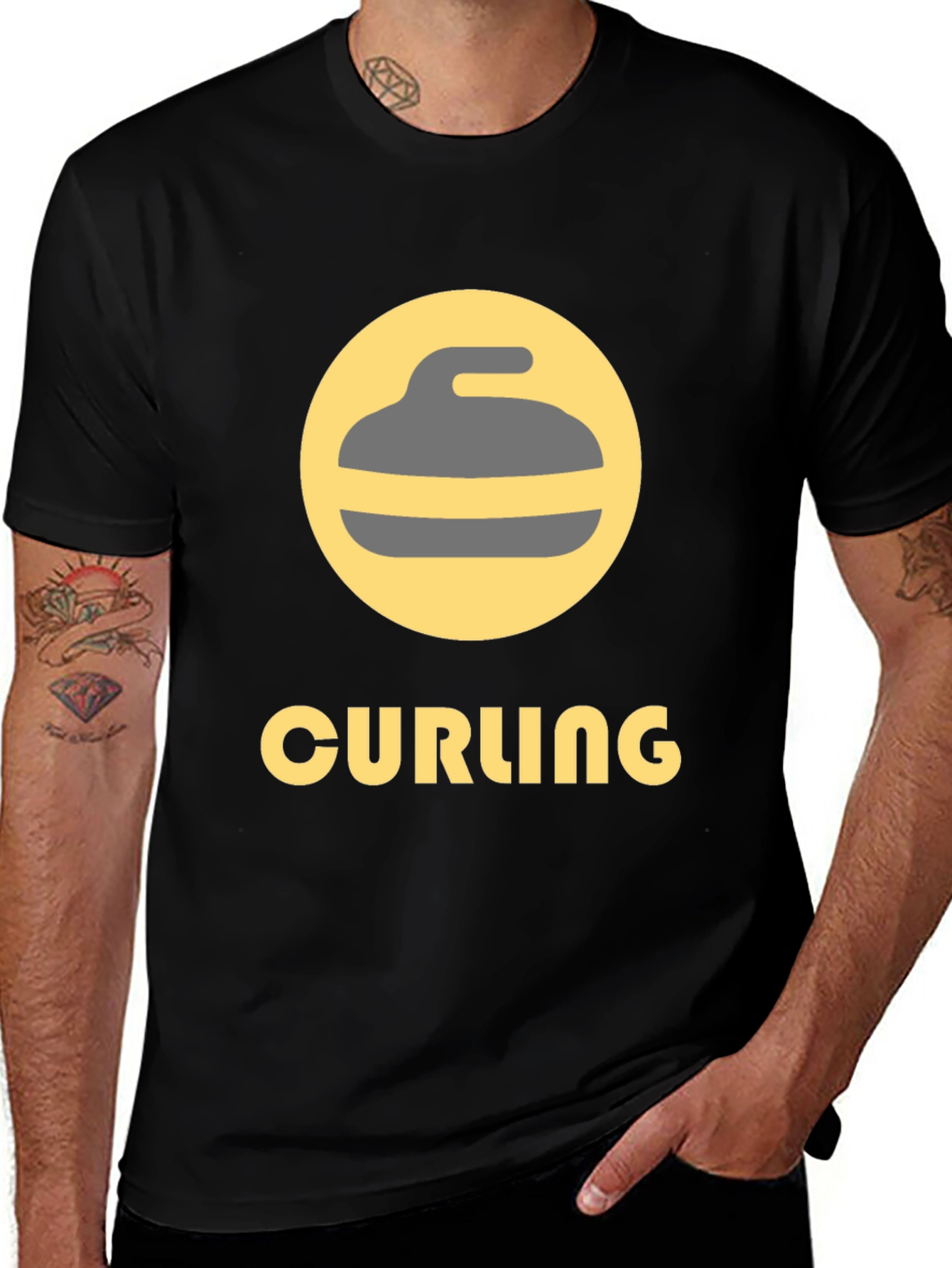 Curling Sport Graphic Tee - Black Cotton T-Shirt