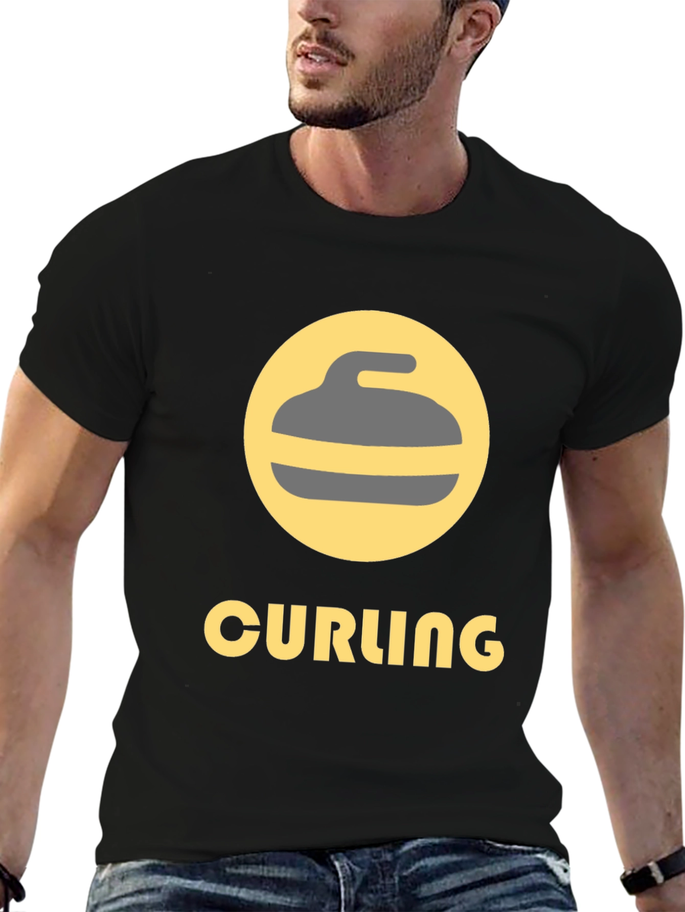Curling Sport Graphic Tee - Black Cotton T-Shirt