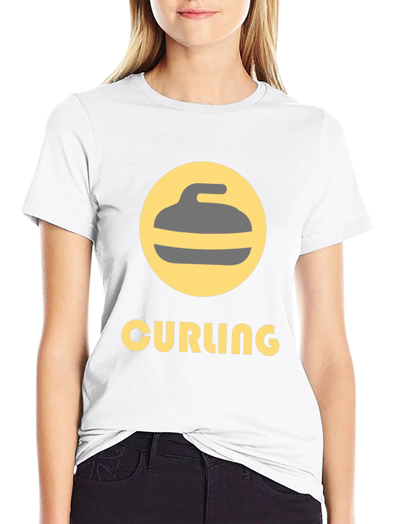 Curling Sport Graphic Tee - Black Cotton T-Shirt