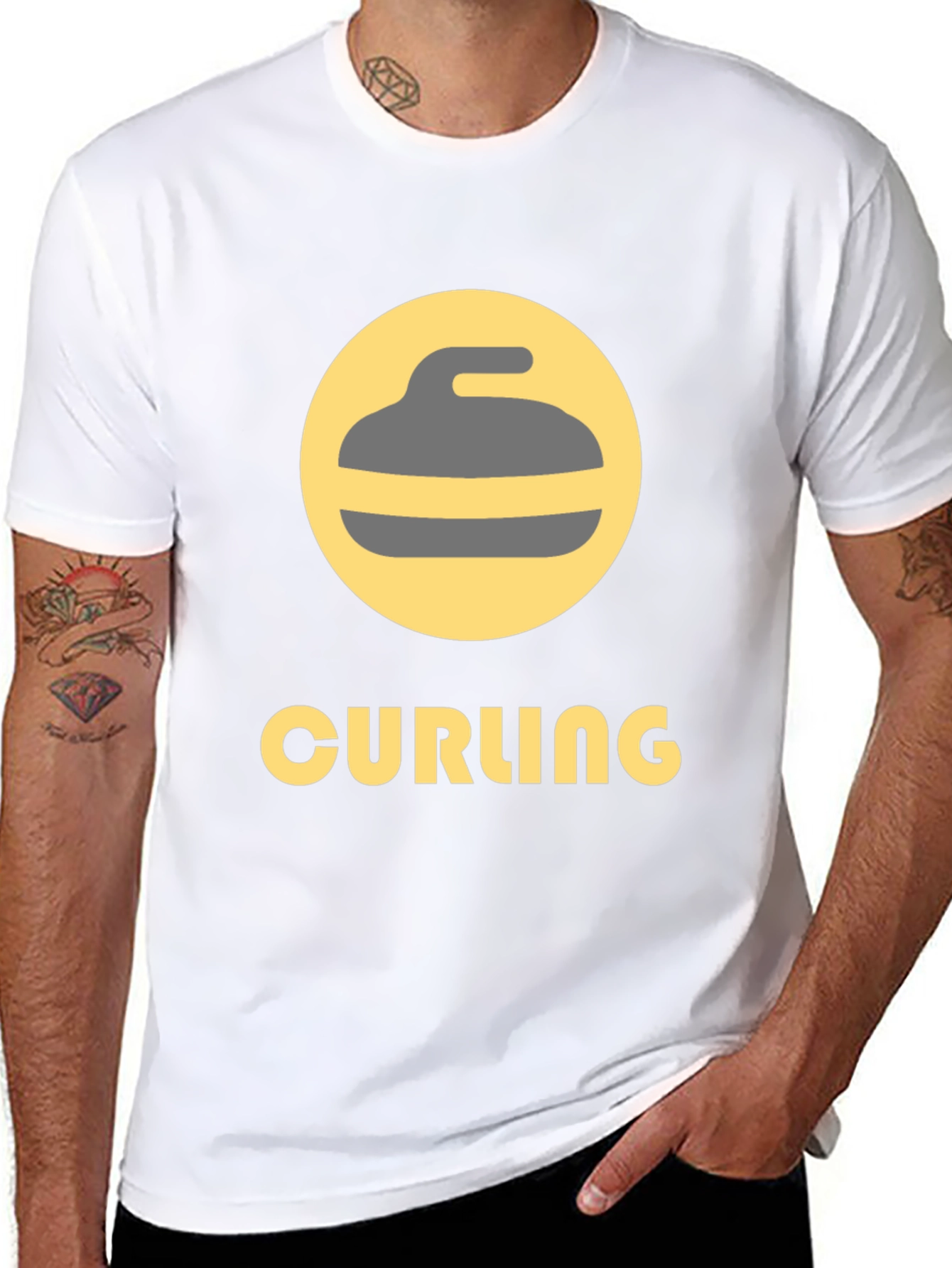 Curling Sport Graphic Tee - Black Cotton T-Shirt