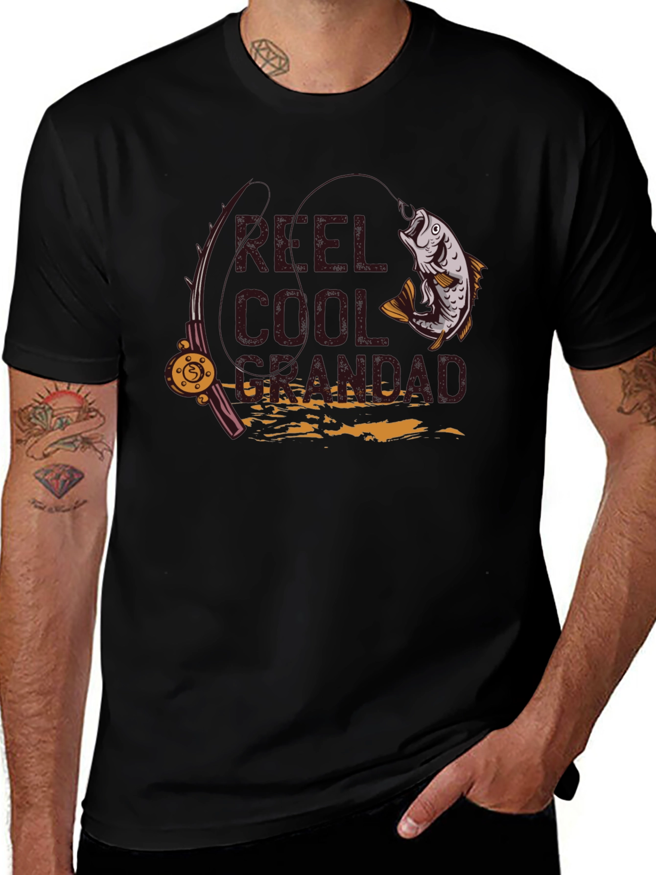 Reel Cool Grandad Fishing T-Shirt - Black