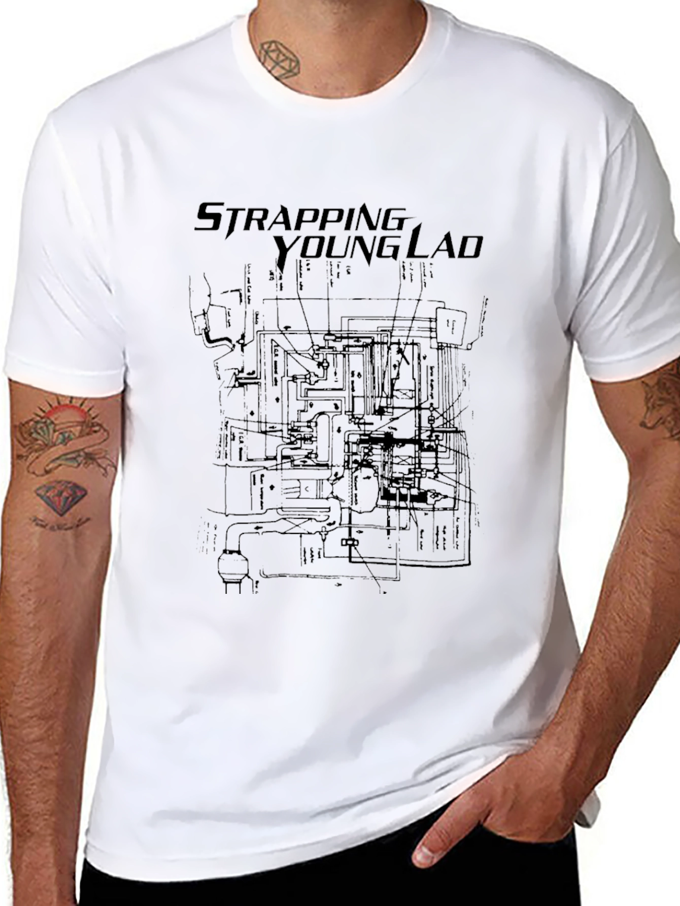 Strapping Young Lad Blueprint Graphic T-Shirt