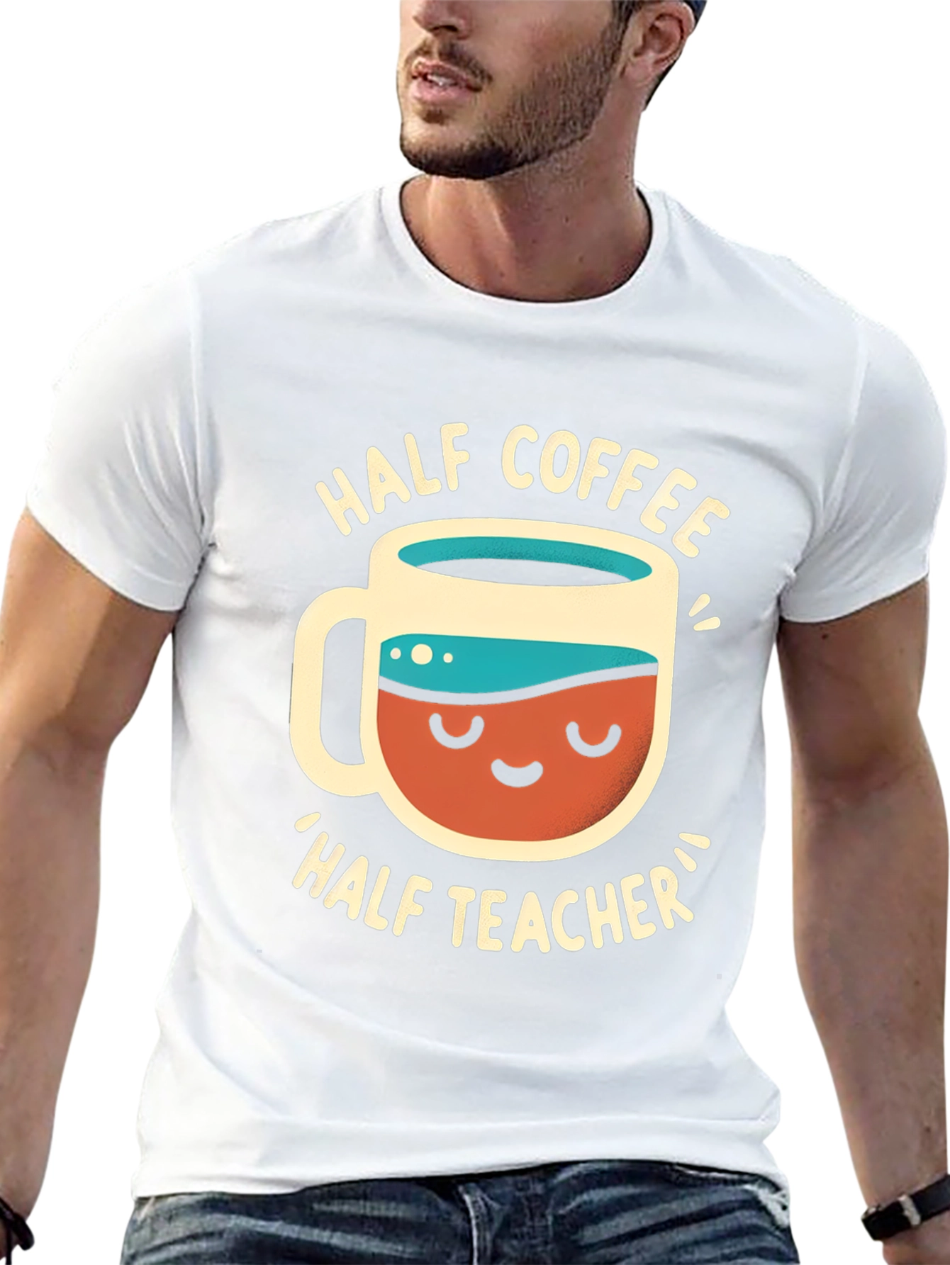 Half Coffee Half Teacher Graphic T-Shirt