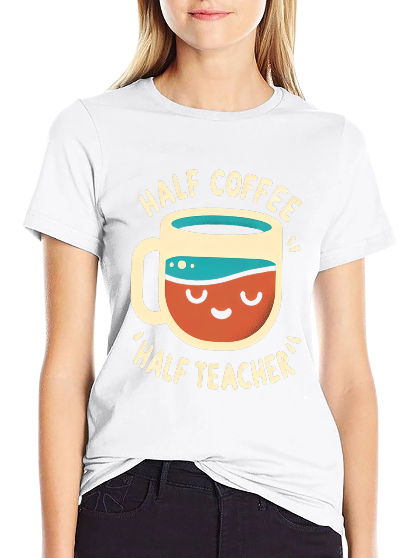 Half Coffee Half Teacher Graphic T-Shirt
