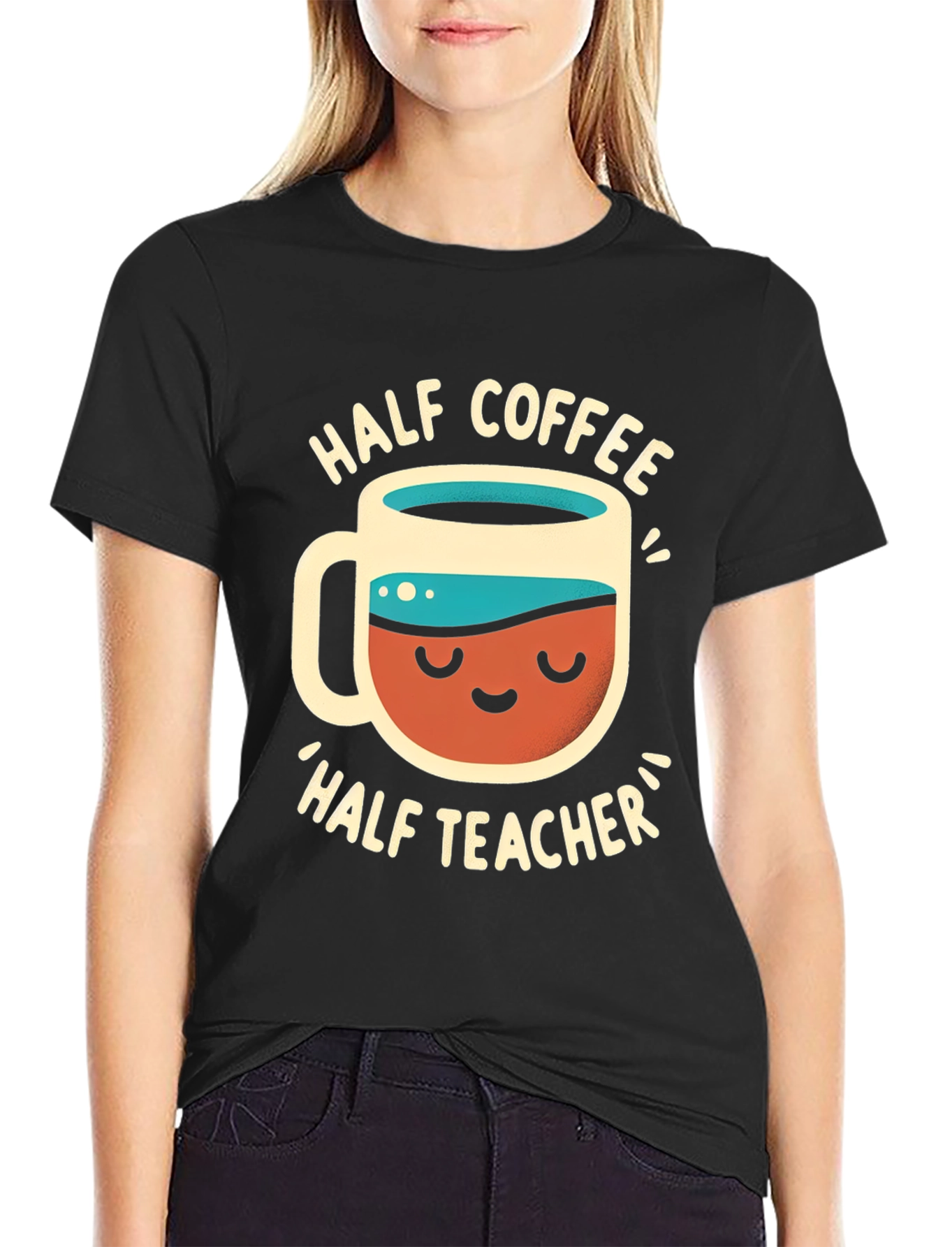Half Coffee Half Teacher Graphic T-Shirt