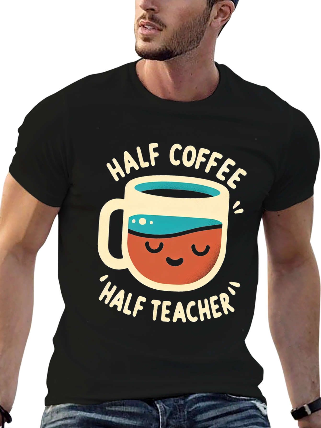Half Coffee Half Teacher Graphic T-Shirt