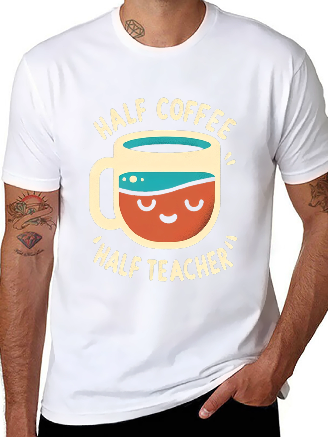 Half Coffee Half Teacher Graphic T-Shirt