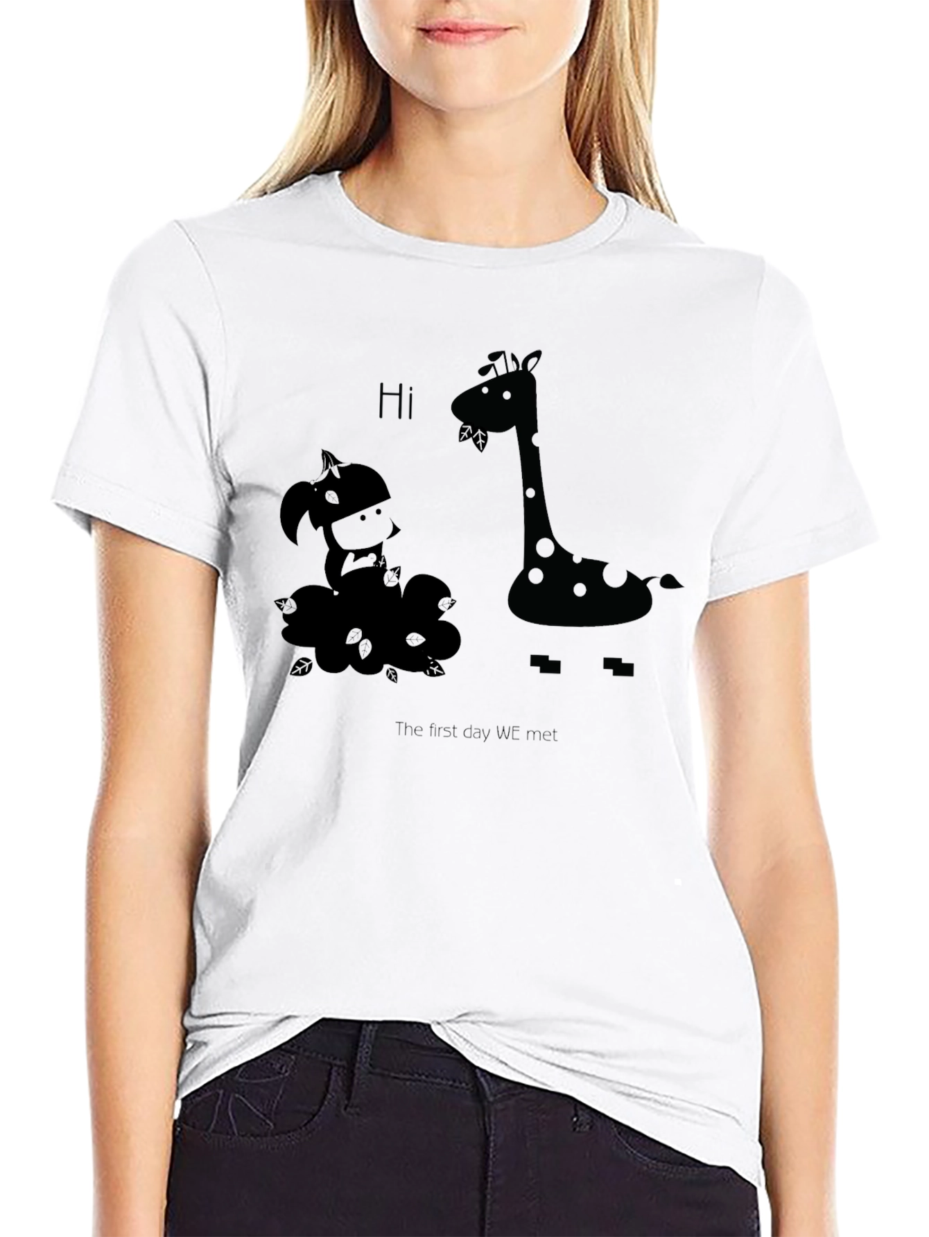 Giraffe & Girl First Meet Graphic Black T-Shirt