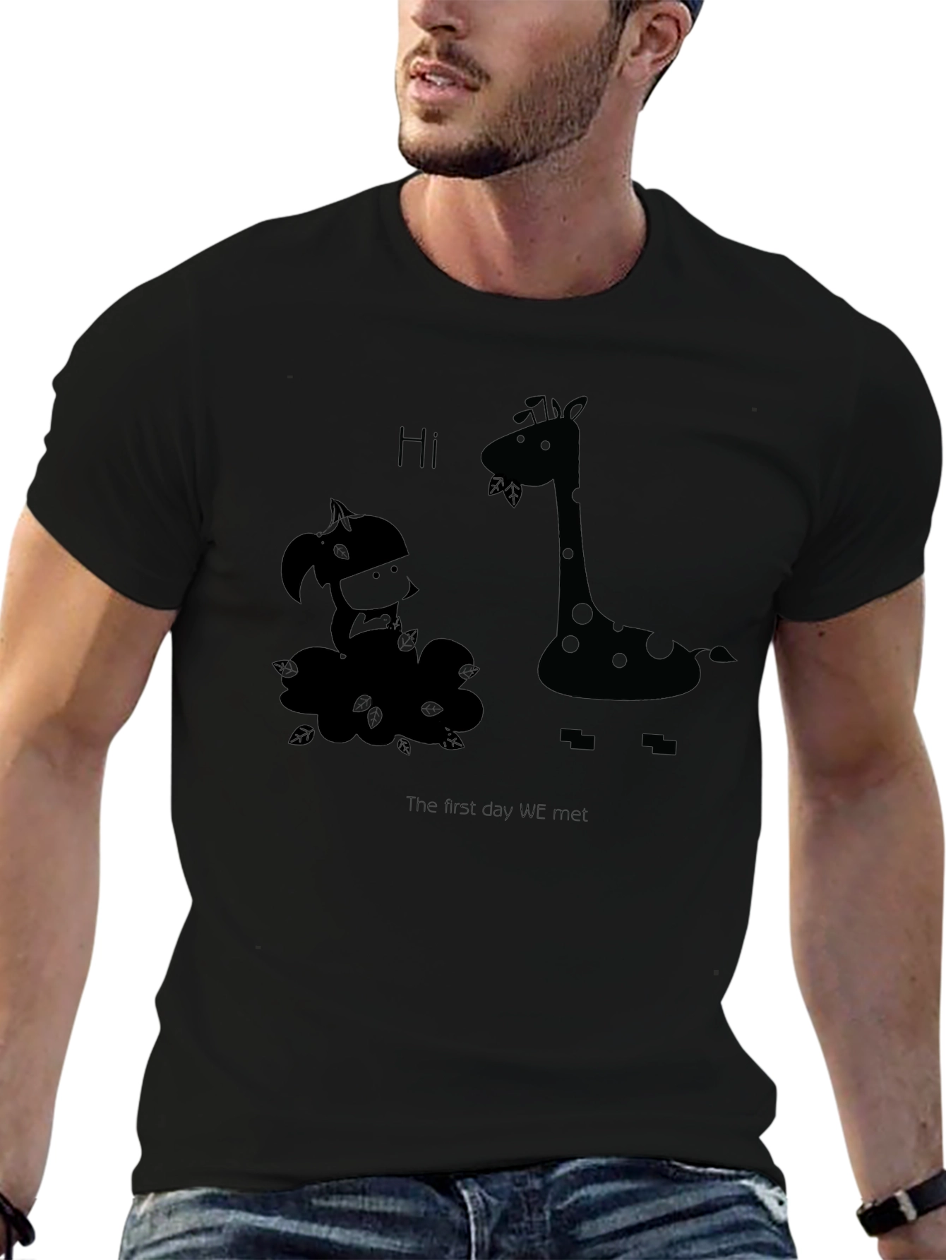 Giraffe & Girl First Meet Graphic Black T-Shirt