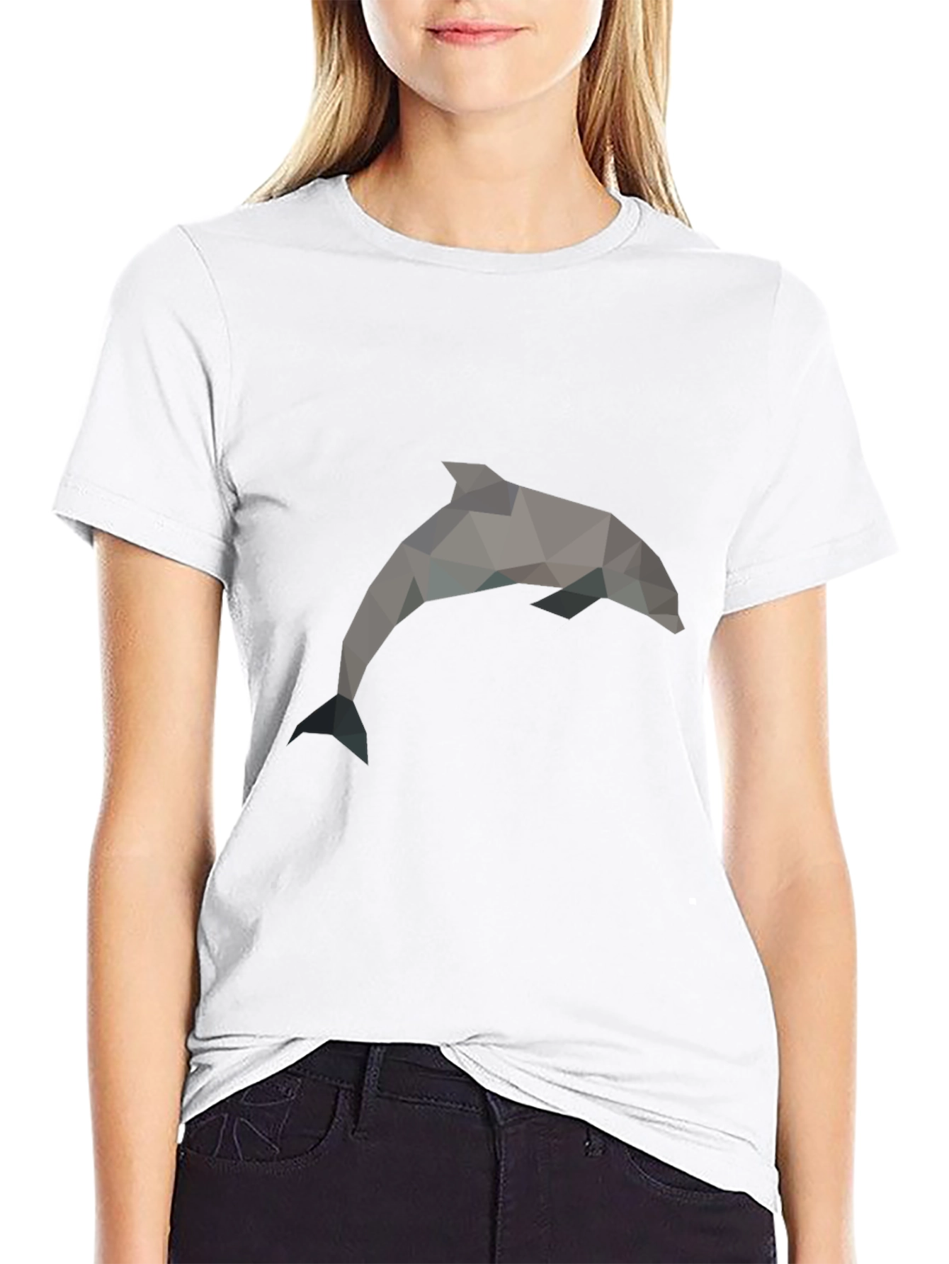 Geometric Dolphin Print Black T-Shirt