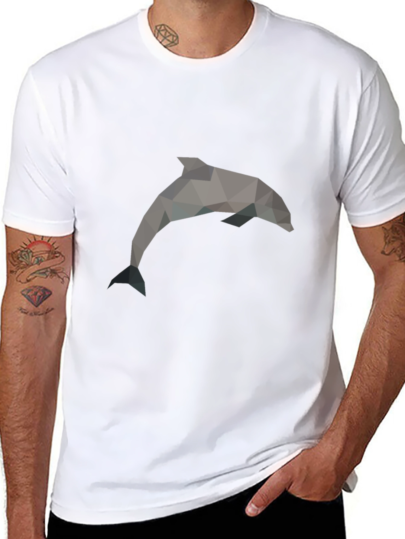 Geometric Dolphin Print Black T-Shirt