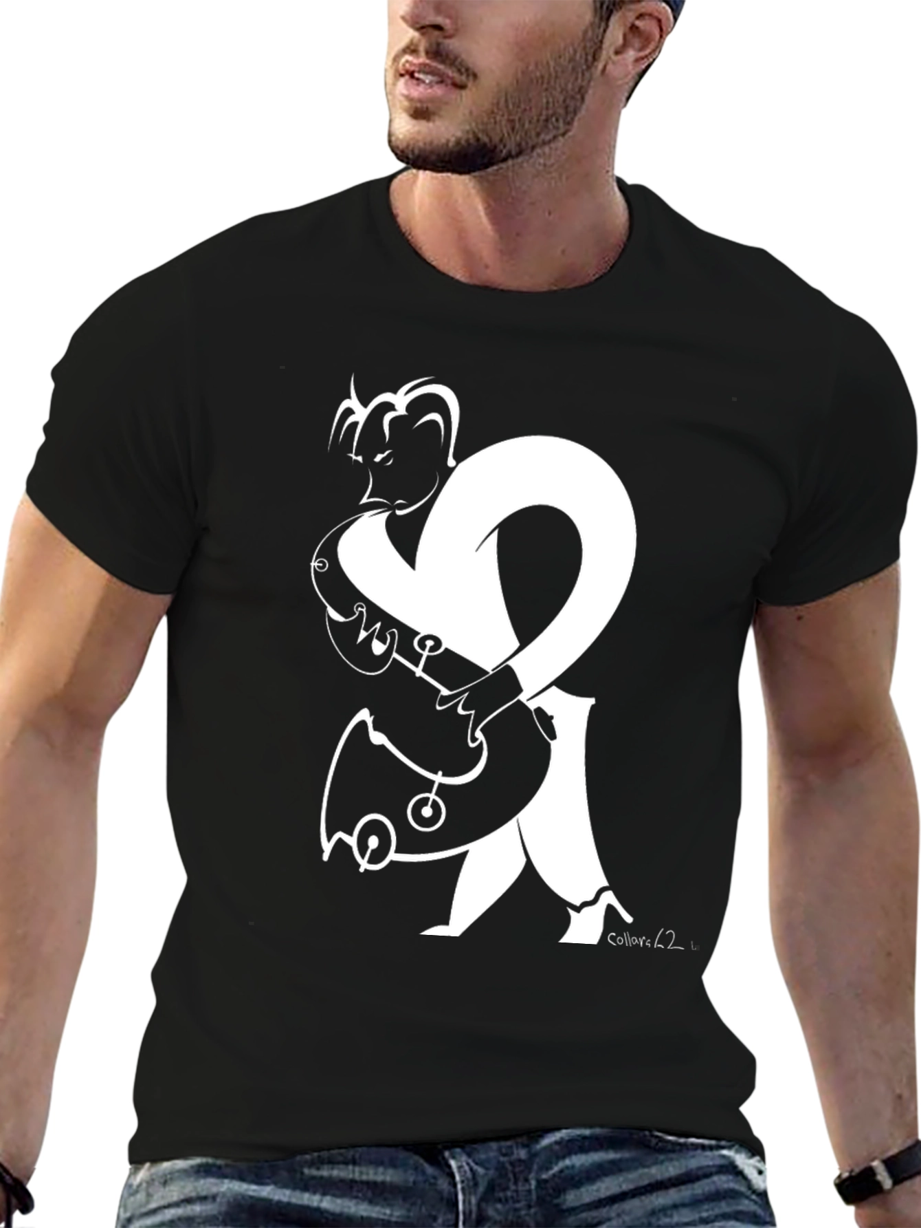 Abstract Musician Graphic Tee - Black Cotton