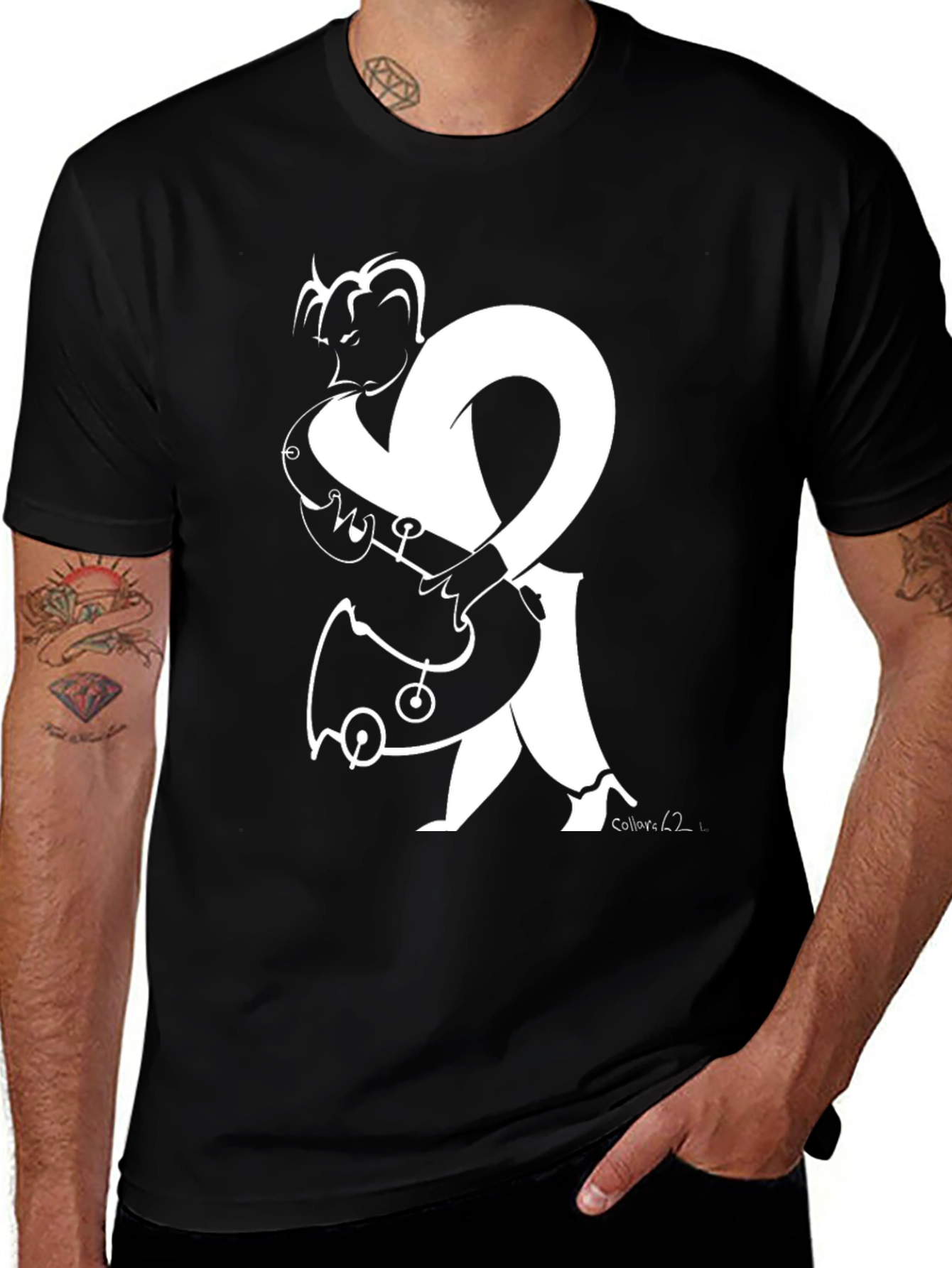 Abstract Musician Graphic Tee - Black Cotton