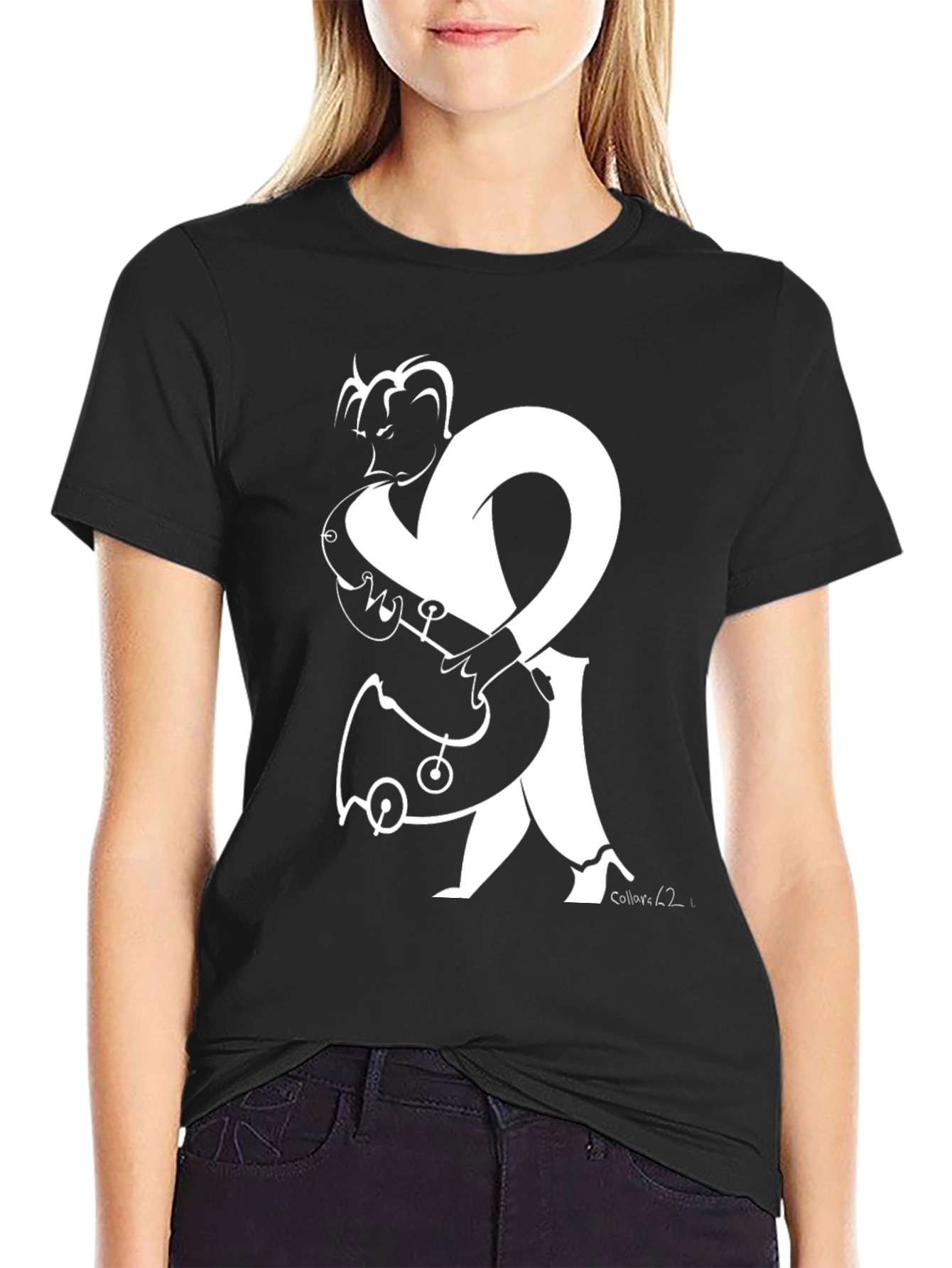 Abstract Musician Graphic Tee - Black Cotton
