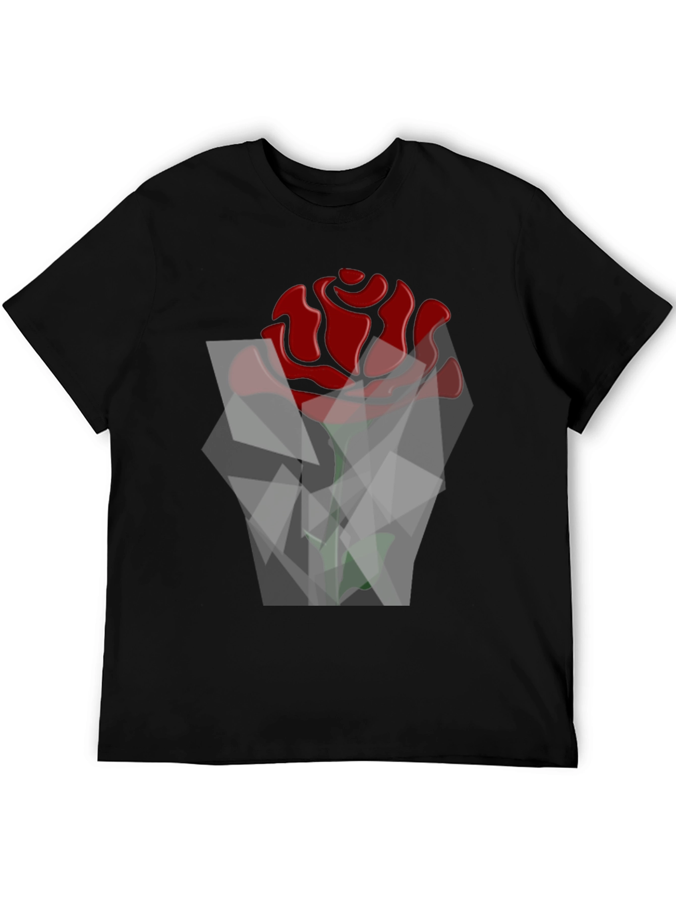 Geometric Rose Graphic Black T-Shirt
