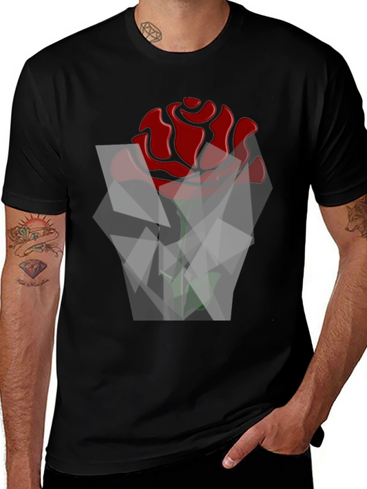 Geometric Rose Graphic Black T-Shirt