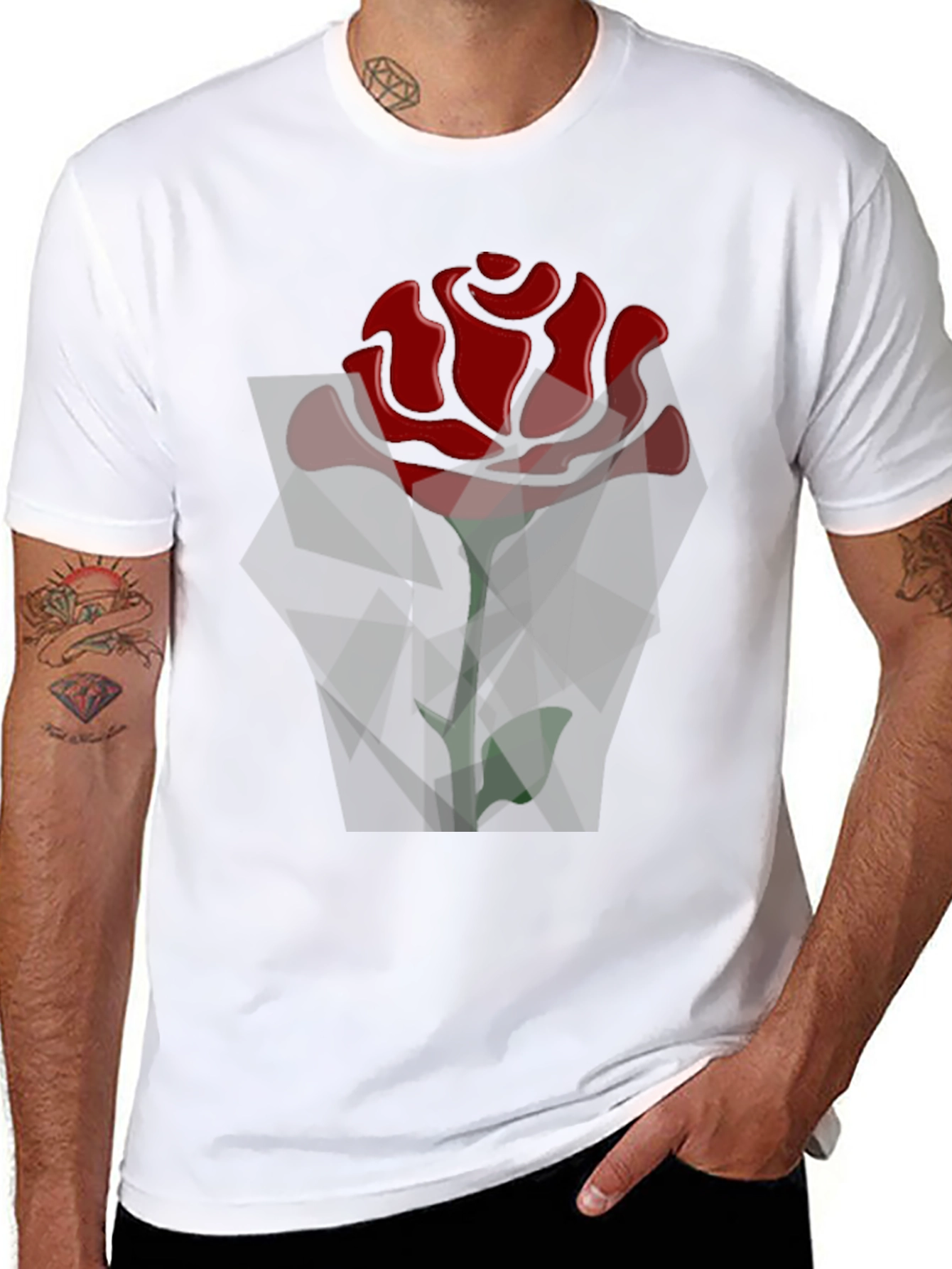 Geometric Rose Graphic Black T-Shirt